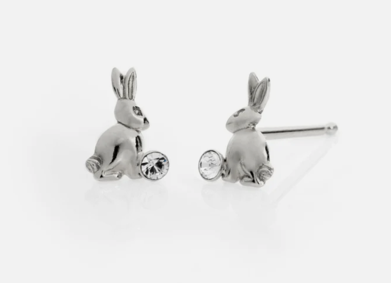 VICTORIA CRUZ-Сребърни обеци с винтове, заек с бял кристал от колекция Kids-A3476-07HT