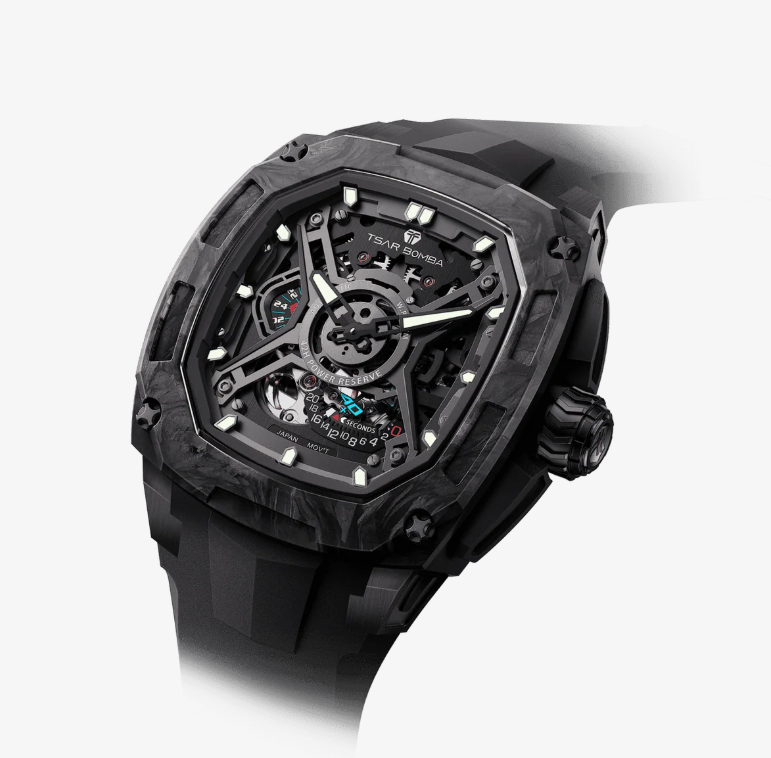 Мъжки часовник TSAR BOMBA Dark Matter 5 Carbon Fiber - TB8605-04 Black
