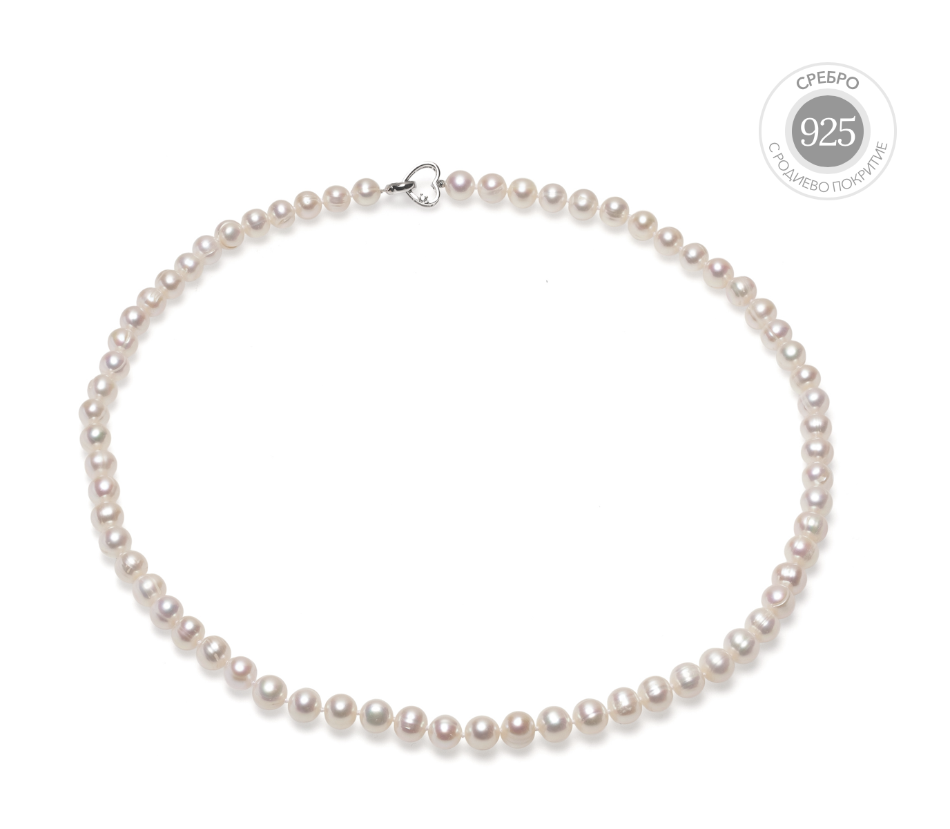 YUNO - ДАМСКО КОЛИЕ С 8-9ММ БЕЛИ ПЕРЛИ .,СРЕБЪРНА ЗАКОПЧАЛКА, 55СМ -18772w
