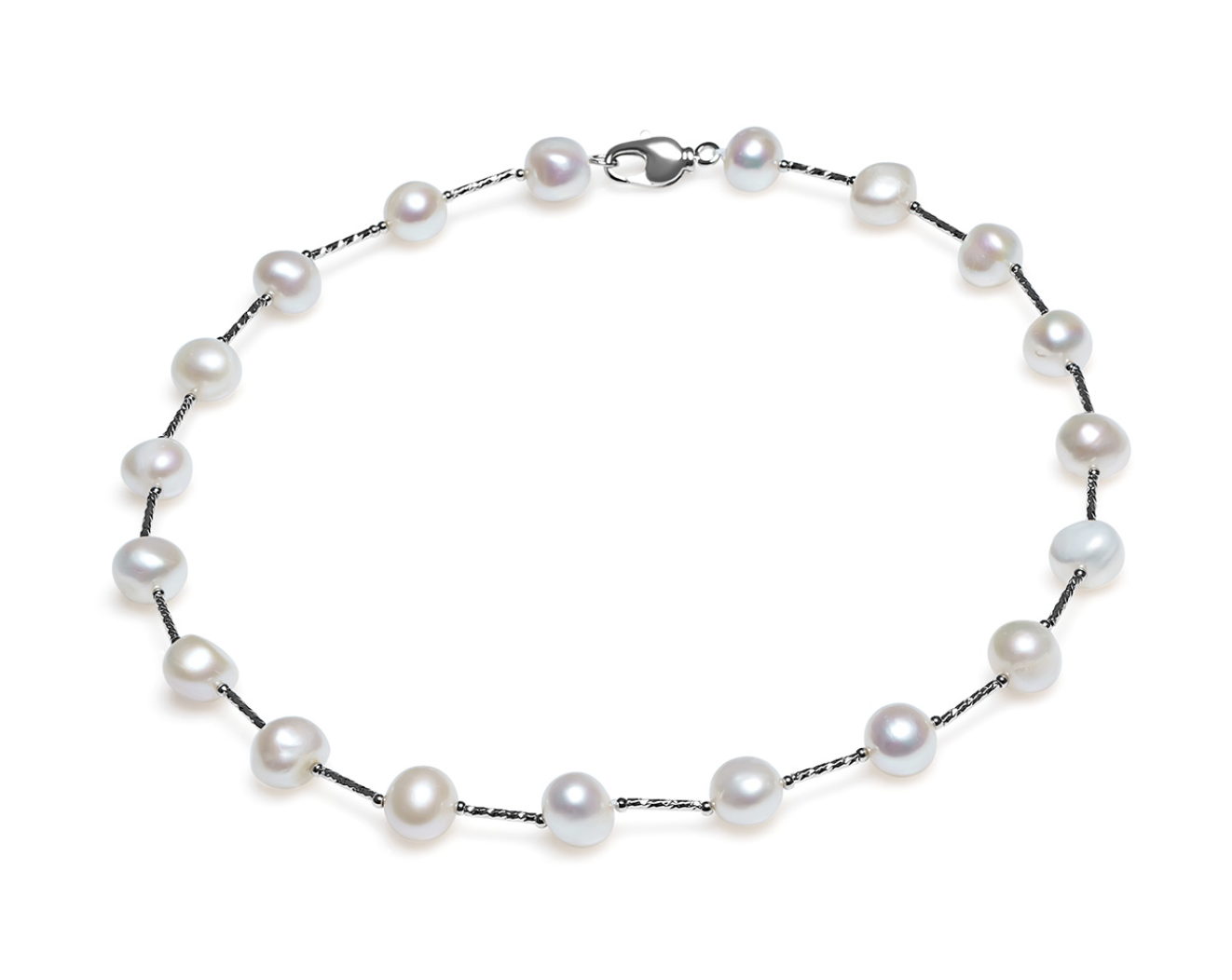 YUNO - ДАМСКО КОЛИЕ, БЕЛИ, АСИМЕТРИЧНИ ПЕРЛИ 8-11ММ, 45СМ - 18604w
