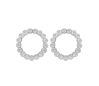 VICTORIA CRUZ-Къси сребърни обеци от колекция Halo Circle Crystal Riviere-A4474-07HT