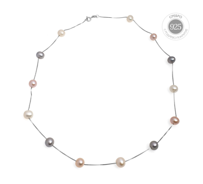 YUNO - ДАМСКО КОЛИЕ СРЕБРО С МИКС ПЕРЛИ 7-8ММ, 45СМ - 11140q